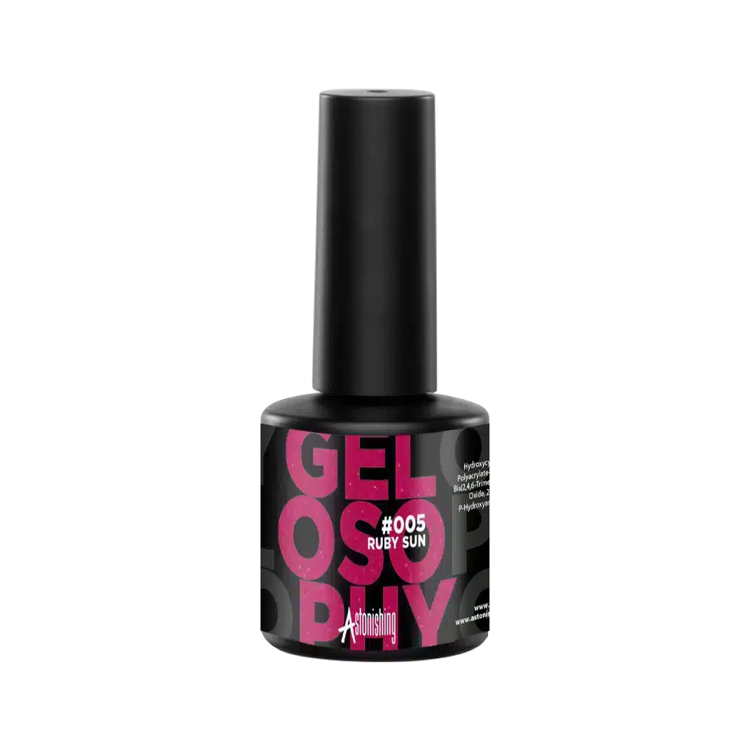 Astonishing Gelosophy #005 Ruby Sun 15ml, warmer rubinroter Gellack für die Nägel