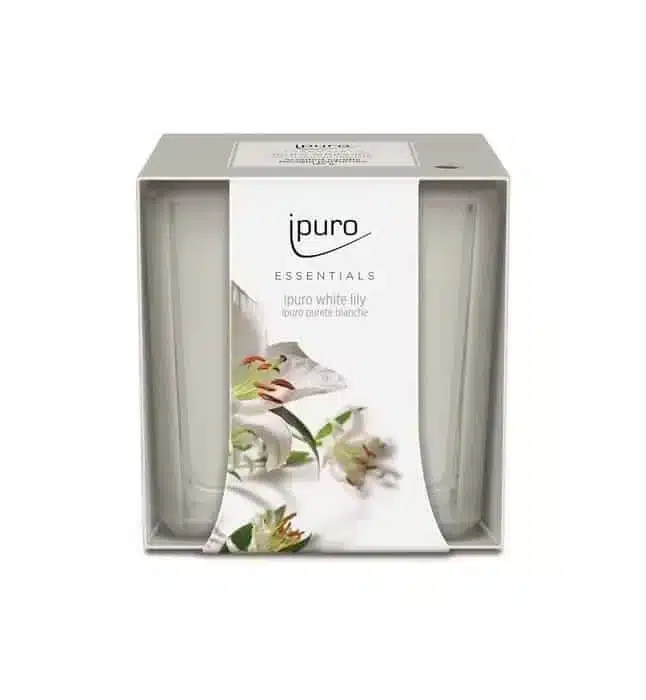Ipuro Essentials White Lily Duftkerze mit 125 g für eine blumige Lilienstimmung zu Hause