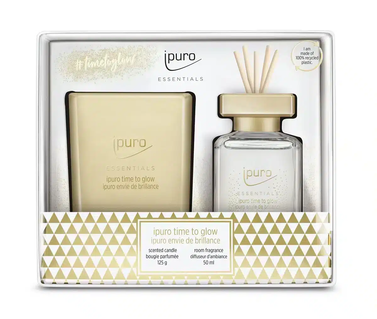 Essentials Set mit Diffusor 50ml und Duftkerze 125g Time to glow für ein warmes Leuchten zu Hause