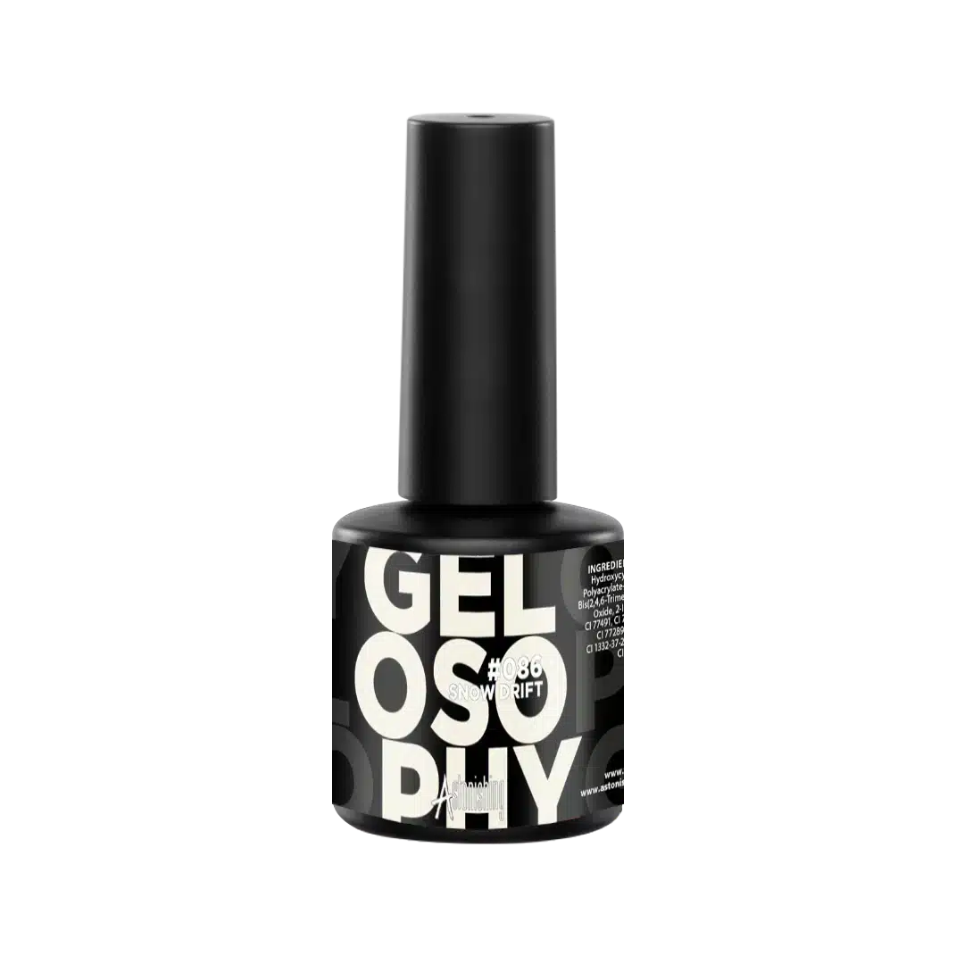 Astonishing Gelosophy #086 Snow Drift, zartweißes Nagelgel im 15ml Fläschchen für eine pure Maniküre