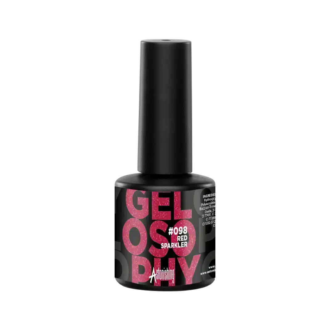 Astonishing Gelosophy #098 Red Sparkler 15ml, glitzernd roter Gellack für eine festliche Maniküre
