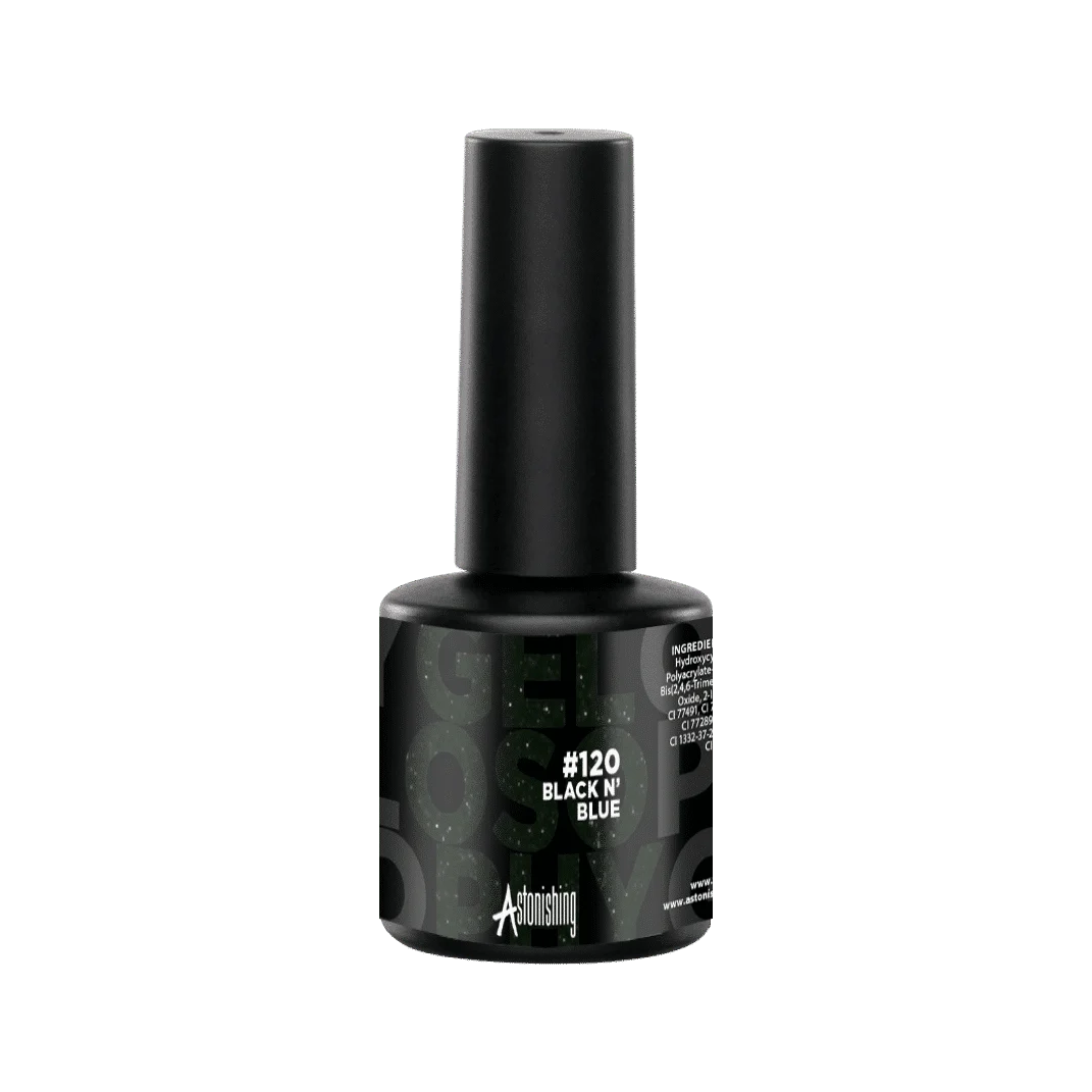 Astonishing Gelosophy #120 Black N' Blue 15ml, dunkelblauer Gellack für eine coole Maniküre