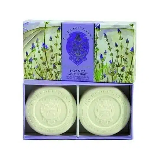 Runde Seifen-Set mit 2 x 115 gr Lavendelseife in einer Geschenkbox mit beruhigendem Lavendelduft