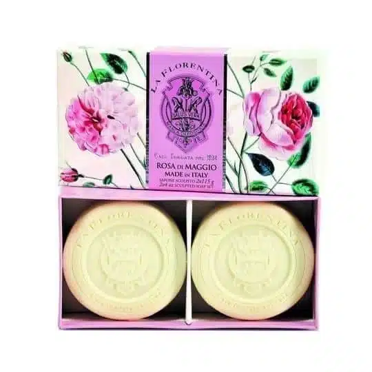 Runde Seifen-Set-Box mit 2x115 gr Mairose - Rose of May, duftende Seife mit Rosenparfum