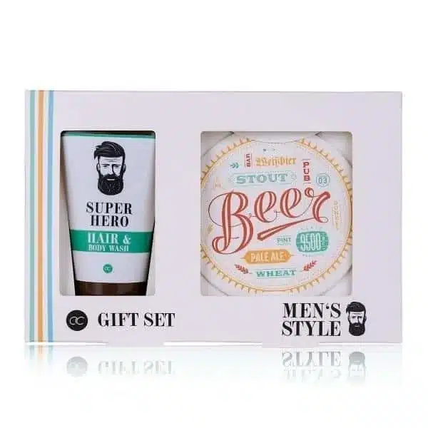Men's Style Badeset mit 100ml Hair & Body Wash und Bierdeckel als Geschenk für Herren