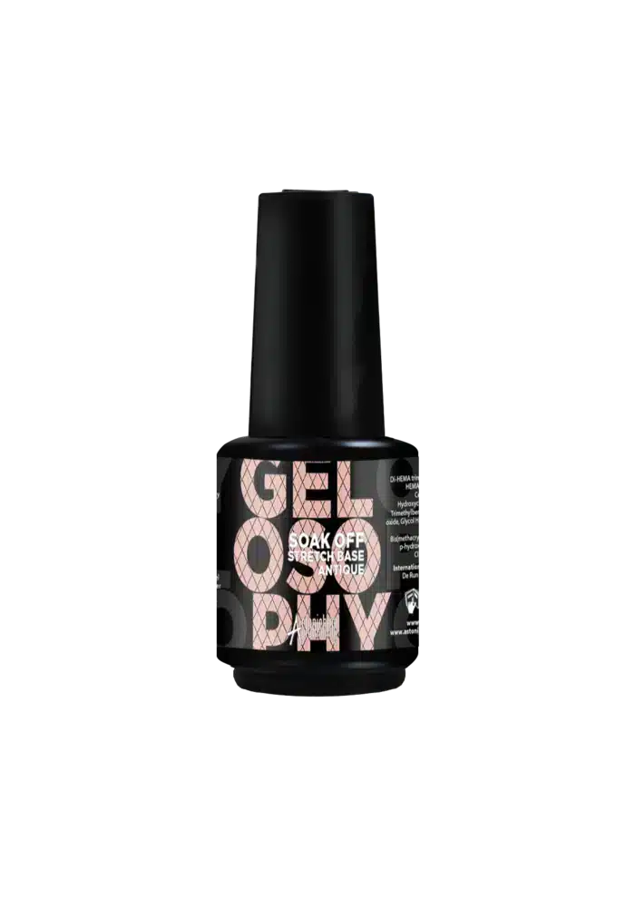Astonishing Gelosophy Soak Off Stretch Base Antique Rubber Base in warmem Nude-Ton, 15ml Fläschchen