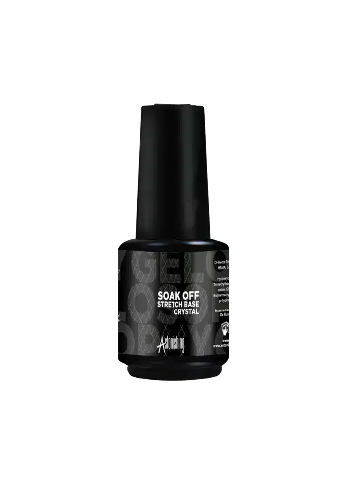 Astonishing Gelosophy Soak Off Stretch Base Crystal Rubber Base in klarem Transparent, 15ml Fläschchen