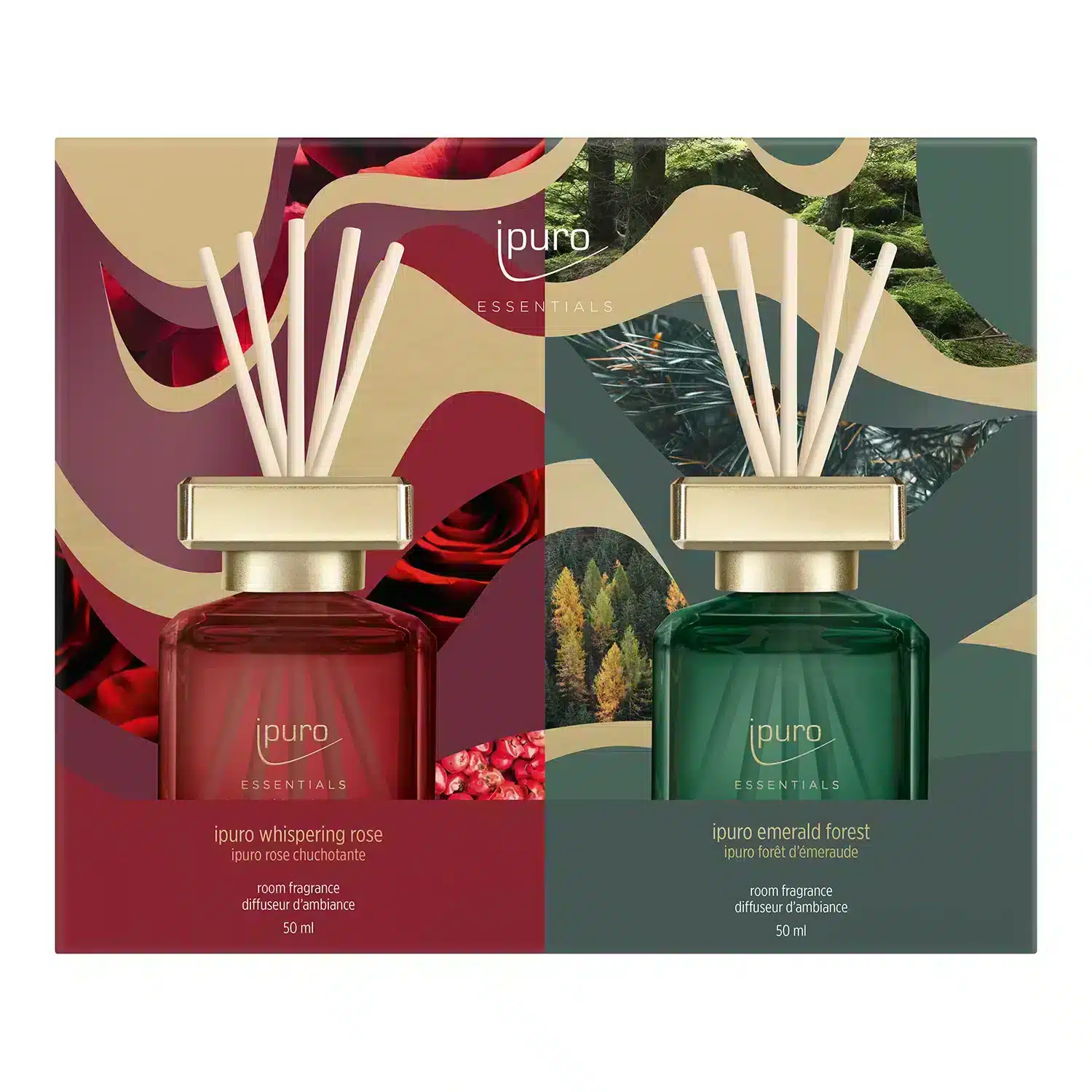 Essentials Duftset Whispering Rose & Emerald Forest, zwei Raumdüfte mit je 50 ml