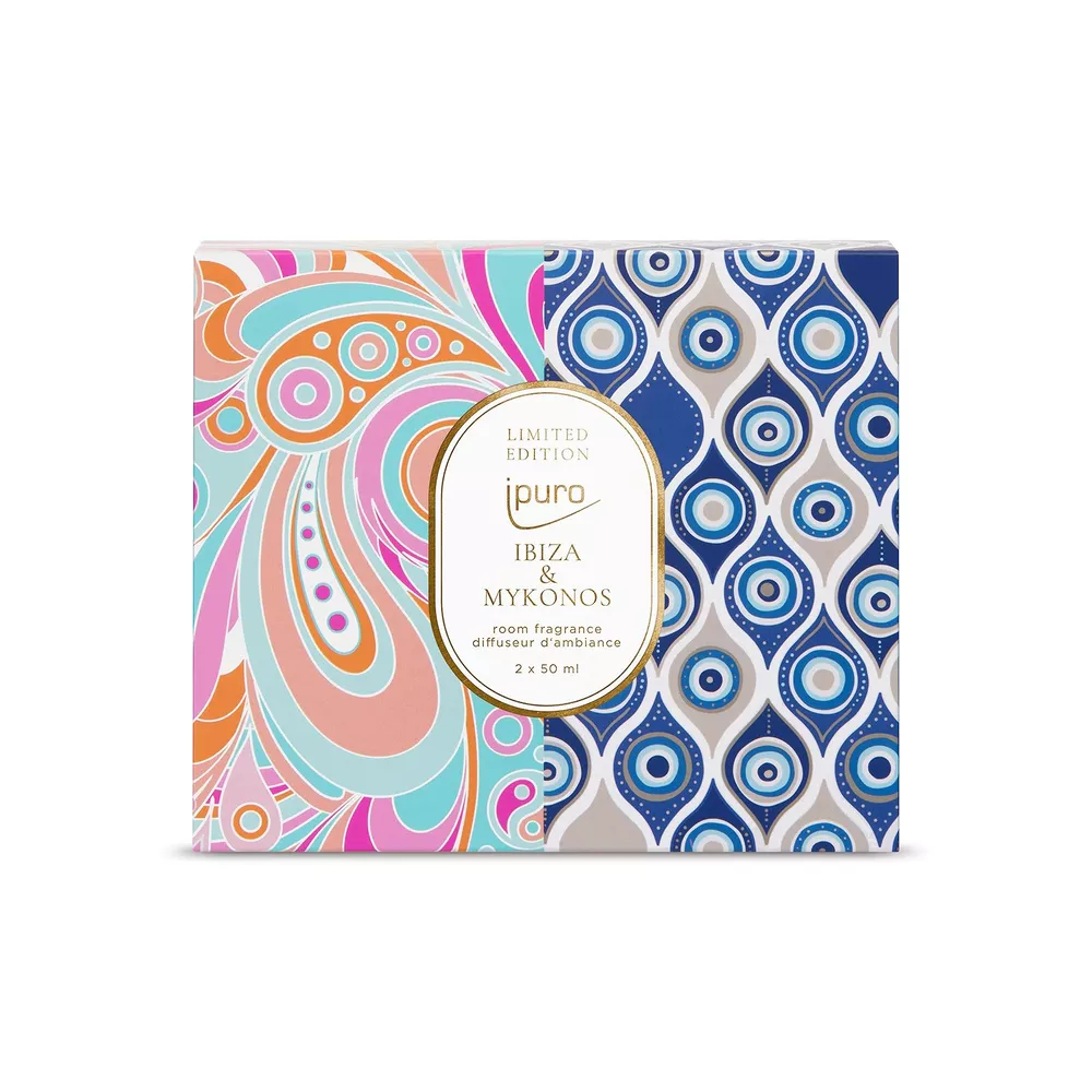 Limited Edition Ipuro Ibiza & Mykonos Geschenkset mit 2x50ml Raumduft in sommerlichen Düften