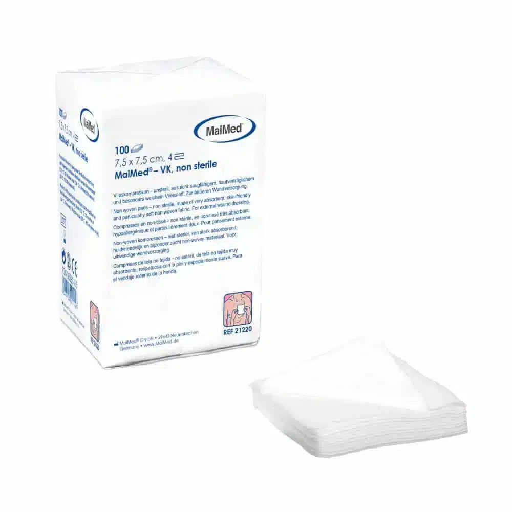 Vlieskompressen unsteril, 5cm x 5cm, lose verpackt, Packung mit 100 Stück