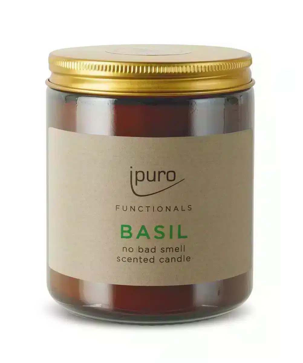 Ipuro functionals Basil Duftkerze mit 200 g für eine frische, würzige Atmosphäre zu Hause