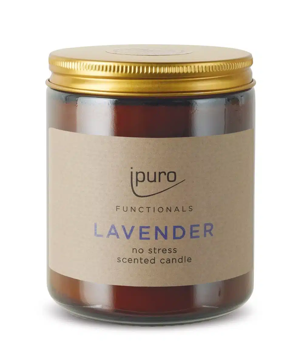 Ipuro functionals Lavender Duftkerze mit 200 g und beruhigendem Lavendelduft für Zuhause