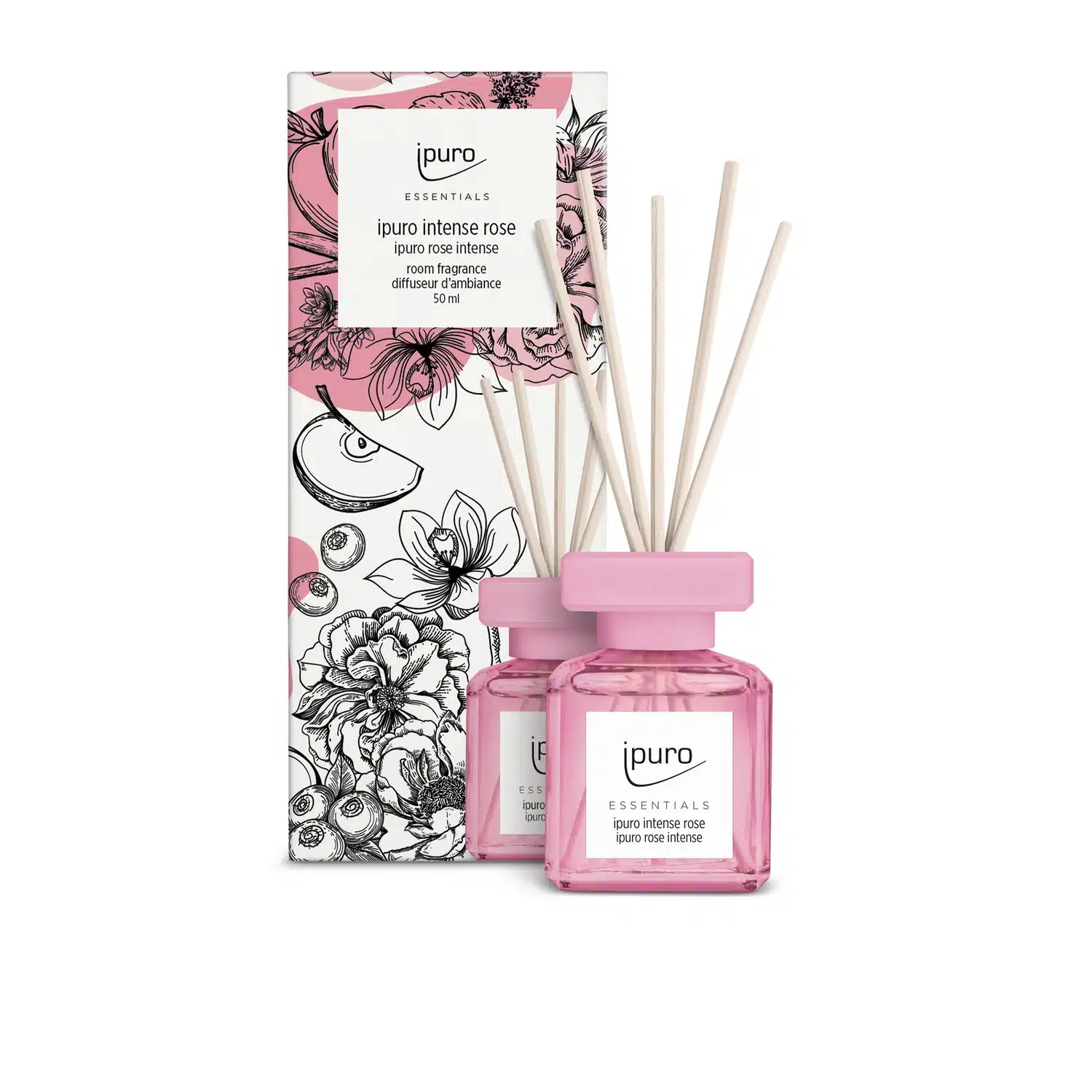 ipuro Essentials Intense Rose Duftstäbchen mit 100 ml und intensivem, blumigem Rosenduft
