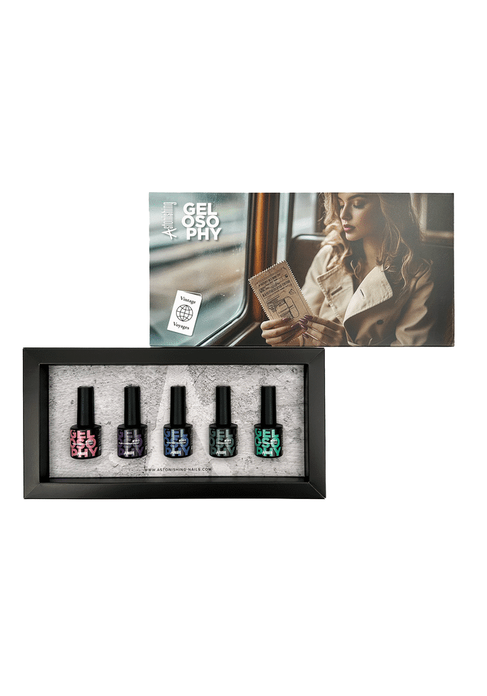 Astonishing Gelosophy Vintage Voyages Collection Kit mit 5 Gellacken à 7ml für stilvolle Nägel