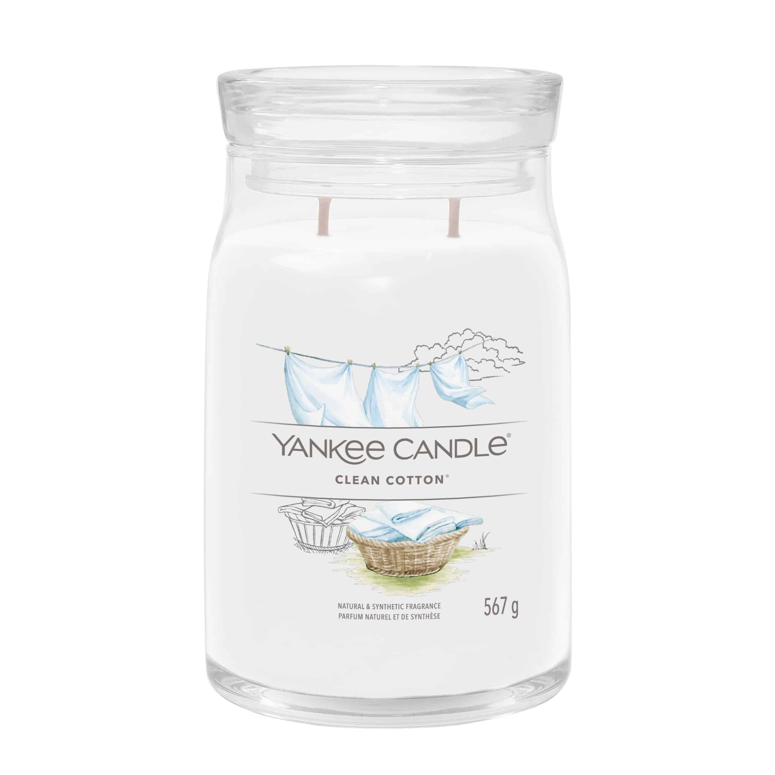 Yankee Candle Clean Cotton Signature Duftkerze im großen Glas mit frischem Baumwollduft