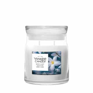 Yankee Candle Midnight Jasmine Signature Medium Jar mit Jasminblüten auf dem Etikett
