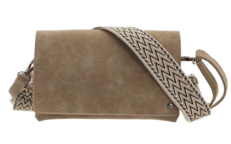 Montoro Crossbody-Umhängetasche in Taupe mit verstellbarem Riemen zum freihändigen Tragen