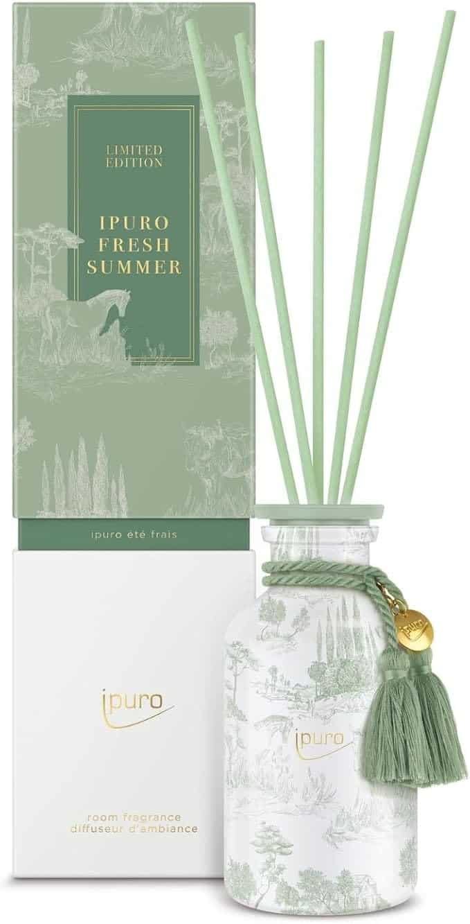 ipuro Limited Edition Fresh Summer Duftstäbchen mit grüner Flasche und Verpackung