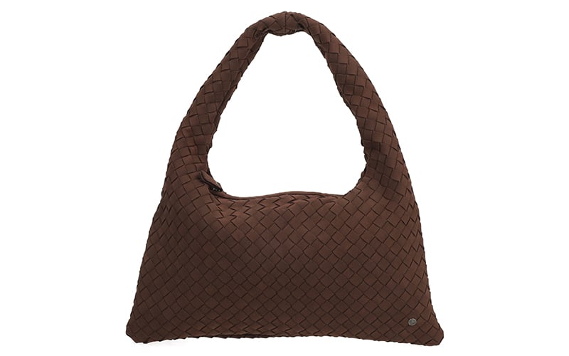 Browny Schultertasche Kopenhagen im braunen Flechtdesign, Vorderansicht