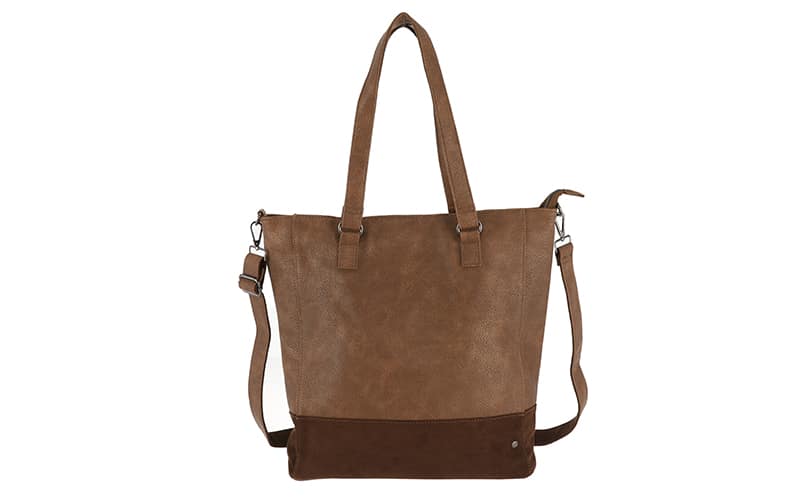 Camel Clever Tasche in Cognacbraun mit Wildleder-Boden und Schulterriemen, Vorderansicht